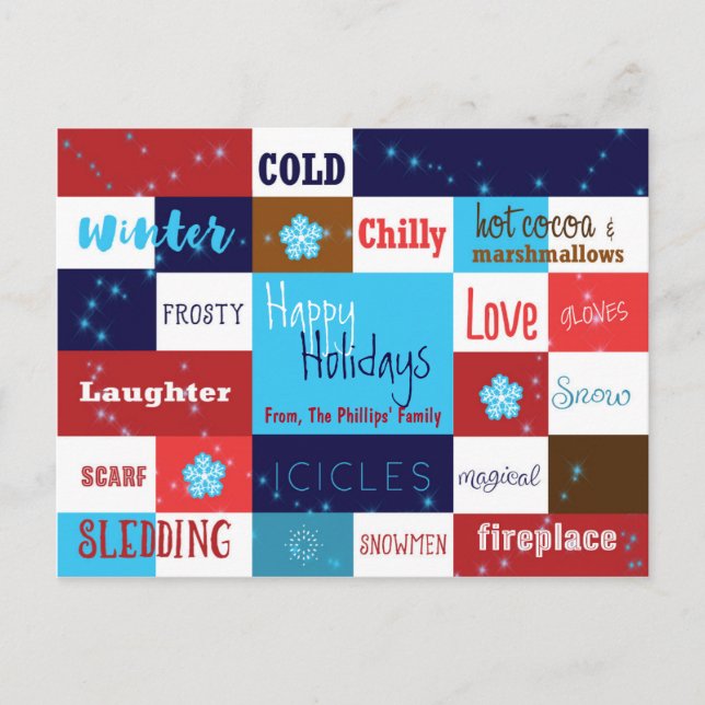 Winter Words Fun Typography Holiday Postcard Card (Front)