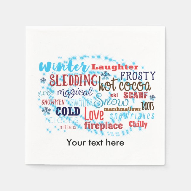 Winter Words Typography Fun Holiday Party Napkins (Front)