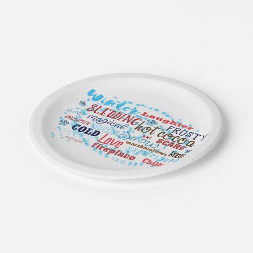 Winter Words Typography Fun Holiday Party Plates