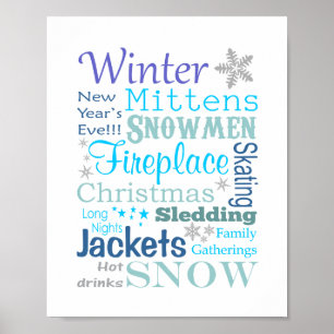 Winter Words Typography in Blue Poster