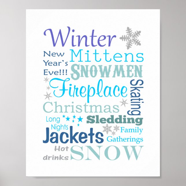 Winter Words Typography in Blue Poster (Front)