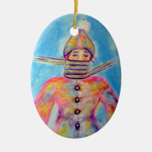 "Winter Wrapping" Art Ceramic Ornament (Front)