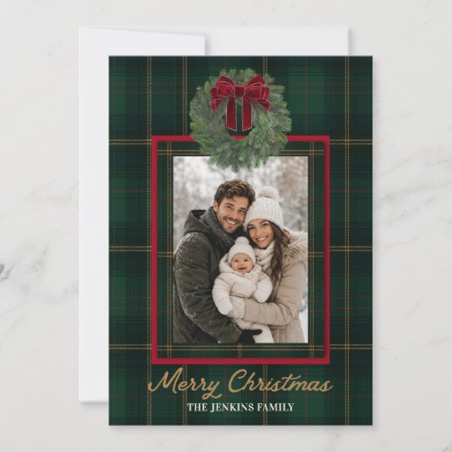 Winter Wreath and Plaid Photo Christmas Card