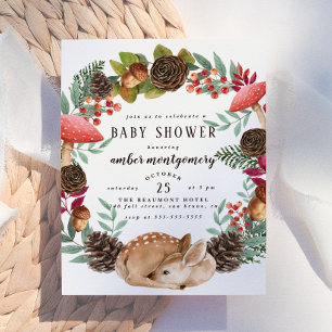 Winter Wreath & Baby Deer Woodland Baby Shower Invitation Postcard