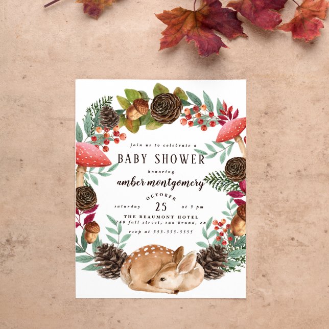 Winter Wreath & Baby Deer Woodland Baby Shower Invitation Postcard