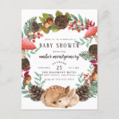 Winter Wreath & Baby Deer Woodland Baby Shower Invitation Postcard (Front)
