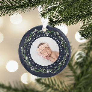 Winter Wreath   Baby's First Christmas Photo Ornament