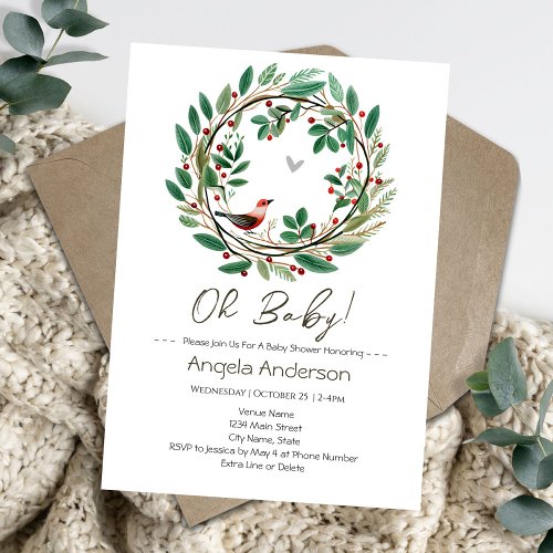 Winter Wreath Berry Christmas Baby Shower Invitation