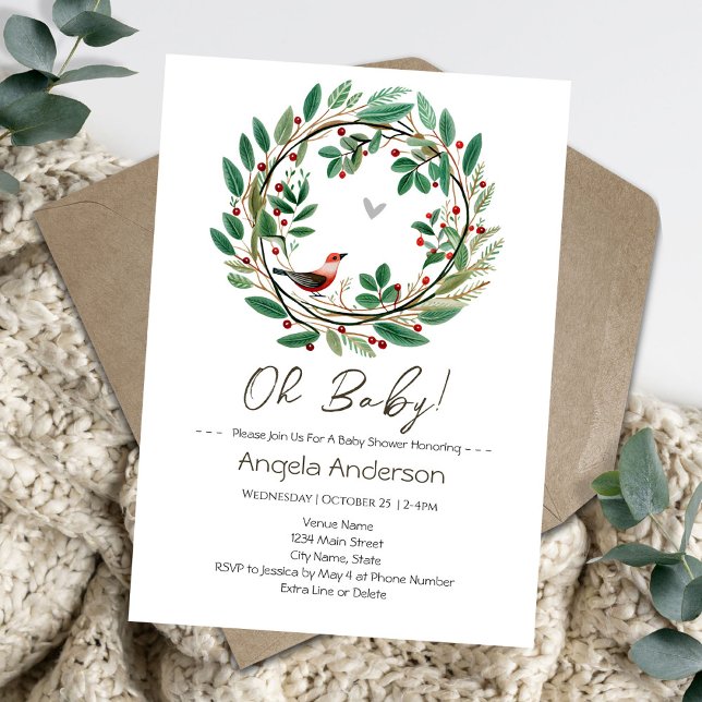 Winter Wreath Berry Christmas Baby Shower Invitation (Creator Uploaded)