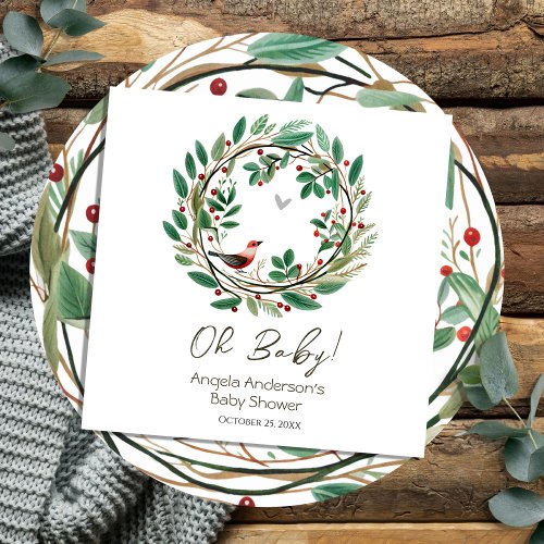 Winter Wreath Berry Christmas Baby Shower Napkins