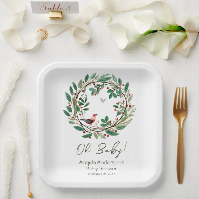 Winter Wreath Berry Christmas Baby Shower Paper Plates (Wedding)