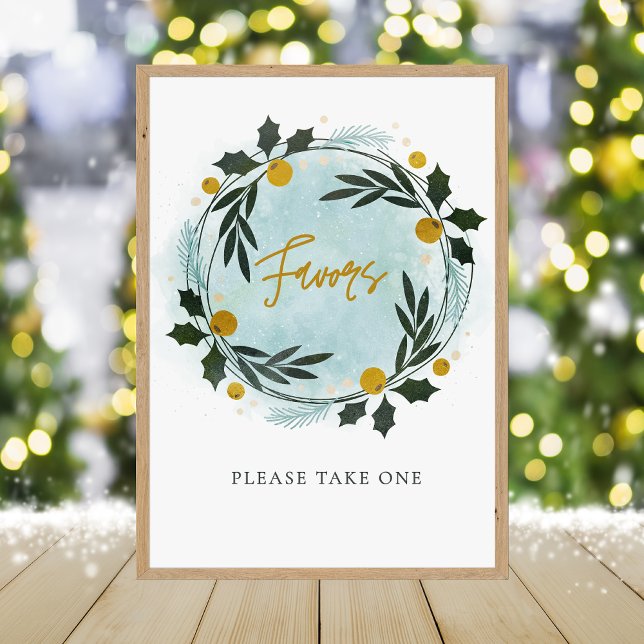  Winter Wreath Blue Gold Baby Shower Favor Sign (Creator Uploaded)