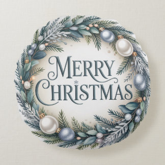 Winter Wreath Christmas Round Pillow