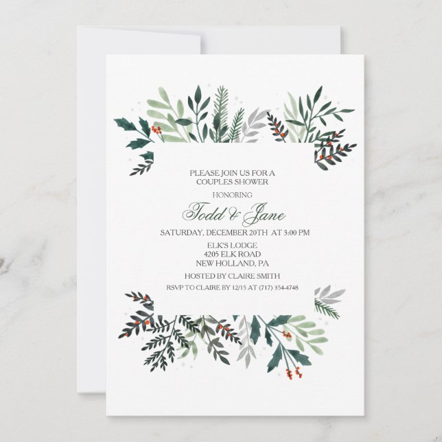 Winter Wreath Couples Shower Invitation (Front)