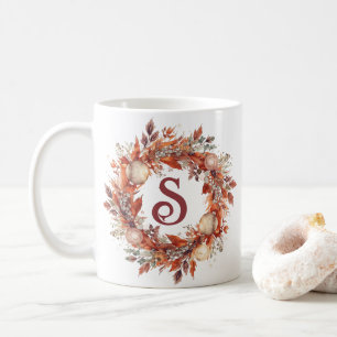 Winter Wreath Custom Initial Coffee Mug