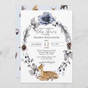 Winter Wreath Deer Woodland Baby Shower Invitation