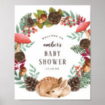 Winter Wreath & Deer Woodland Baby Shower Welcome Poster