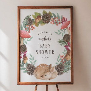 Winter Wreath & Deer Woodland Baby Shower Welcome Poster