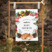 Winter Wreath & Deer Woodland Baby Shower Welcome Poster