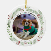 Winter Wreath Dog's Photo Christmas Ceramic Ornament