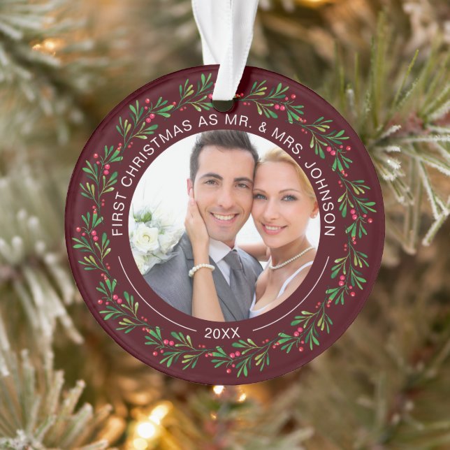 Winter Wreath First Christmas as Mr and Mrs Ornament (Tree)