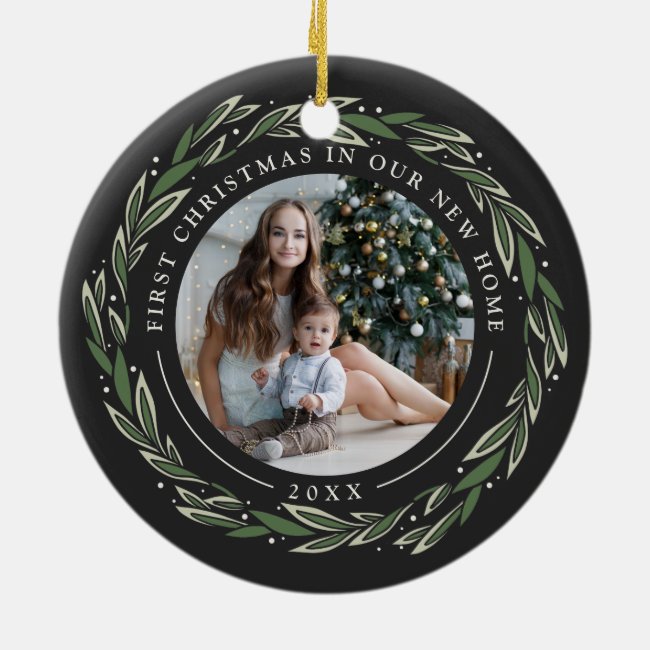 Winter Wreath | First Christmas in Our New Home Ceramic Ornament