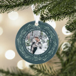 Winter Wreath | First Married Christmas Ornament<br><div class="desc">A perfect gift for newlyweds, this elegant acrylic Christmas ornament features front and back photos encircled by a wreath of dark green leaves and white berries. "Our first Christmas as Mr. & Mrs." curves over the top of each photo, with the year beneath. Customize this round ornament with a wedding...</div>
