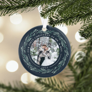 Winter Wreath   First Married Christmas Photo Ornament