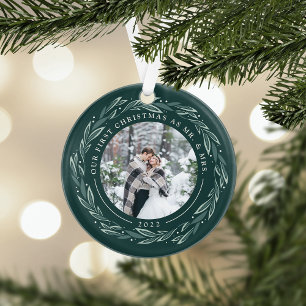Winter Wreath First Married Christmas Photo Ornament