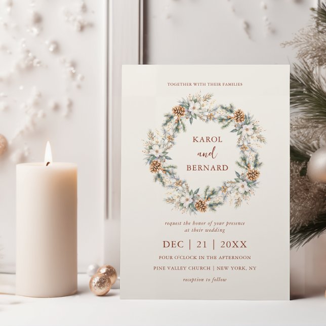 Winter Wreath Holiday Christmas Wedding Invitation (Creator Uploaded)