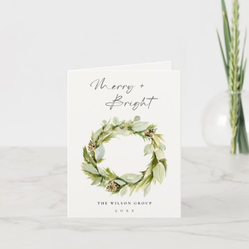 Winter Wreath Merry  Bright Christmas Logo Holiday Card