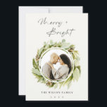 Winter Wreath Merry & Bright Christmas Photo Holiday Card<br><div class="desc">If you need any further customisation please feel free to message me on yellowfebstudio@gmail.com.</div>