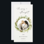 Winter Wreath Merry & Bright Christmas Photo Holiday Card<br><div class="desc">If you need any further customisation please feel free to message me on yellowfebstudio@gmail.com.</div>