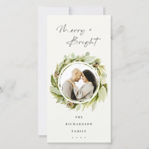 Winter Wreath Merry  Bright Christmas Photo Holiday Card