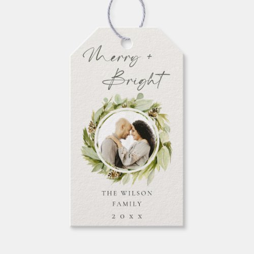 Winter Wreath Merry  Bright Photo Christmas Gift Tags