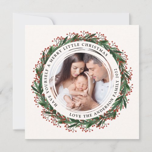 Winter Wreath Merry Little Christmas Photo Holiday Card