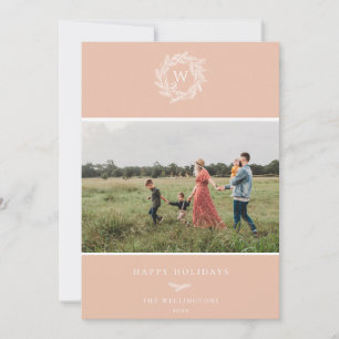 Winter Wreath Monogram Holiday Photo Card Pink