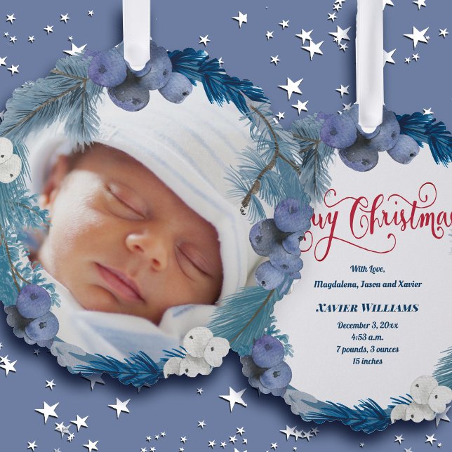 winter wreath new baby  Merry Christmas Ornament Card (Creator Uploaded)