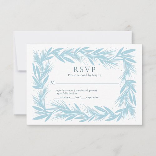 Winter Wreath on White Modern Wedding RSVP Card