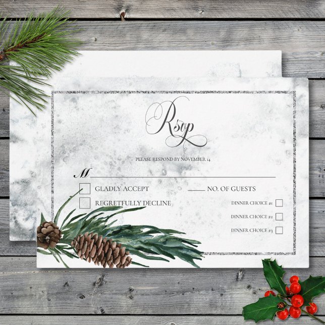 Winter Wreath & Red Cardinal Wedding Dinner RSVP Card (Winter Wreath & Red Cardinal Wedding Dinner RSVP Card)