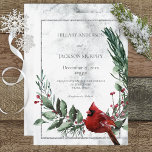 Winter Wreath & Red Cardinal Wedding Invitation<br><div class="desc">Winter brides will love the serene feel of this card. A winter wreath of pine and berries surrounds the snowy background. A beautiful red cardinal sits perched on the wreath. The background carries over the snowy look. this card is part of the Winter Wreath & Red Cardinal Wedding Suite of...</div>