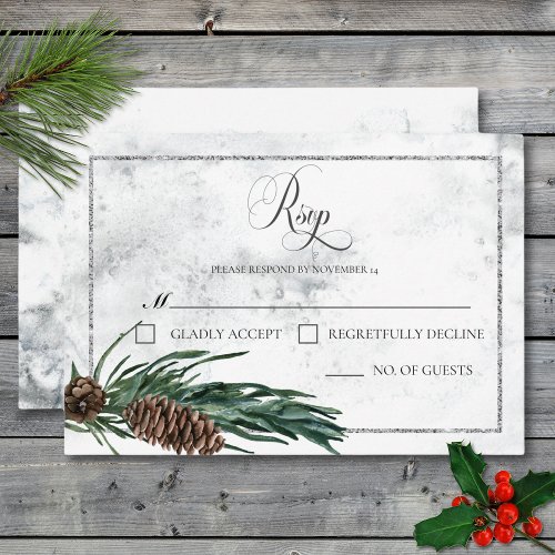 Winter Wreath  Red Cardinal Wedding RSVP Card