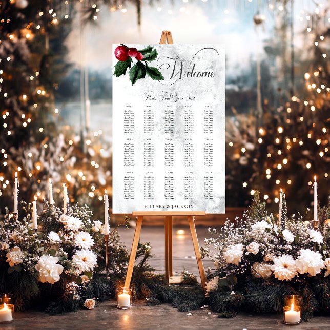 Winter Wreath & Red Cardinal Wedding Seating Chart Foam Board (Creator Uploaded)