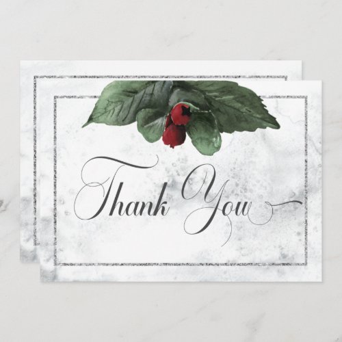 Winter Wreath  Red Cardinal Wedding Thank You Card