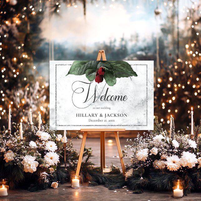 Winter Wreath & Red Cardinal Wedding Welcome Foam Board (Creator Uploaded)