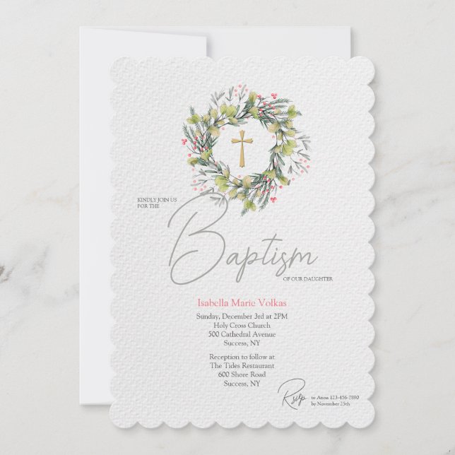 Winter Wreath Religious Invitation (Front)