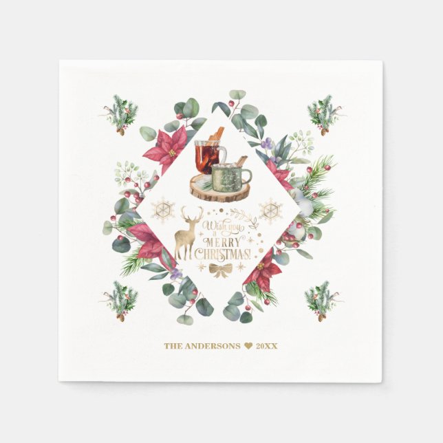 Winter Wreath Script Wish You A Merry Christmas Napkins (Front)