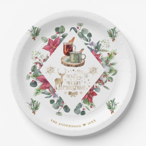 Winter Wreath Script Wish You A Merry Christmas Paper Plates