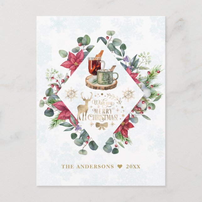 Winter Wreath Script Wish You A Merry Christmas Postcard (Front)