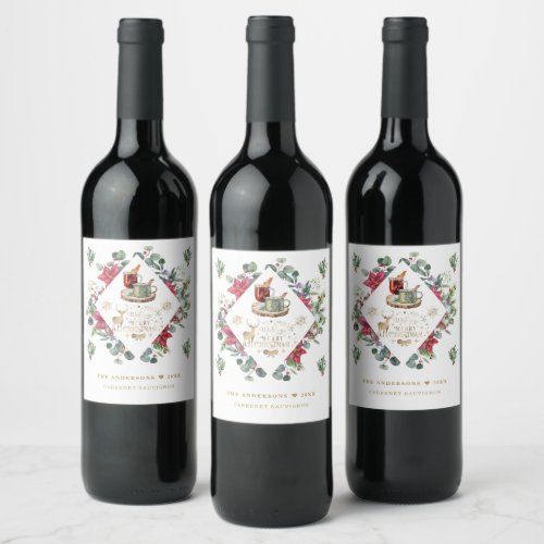 Winter Wreath Script Wish You A Merry Christmas Wine Label